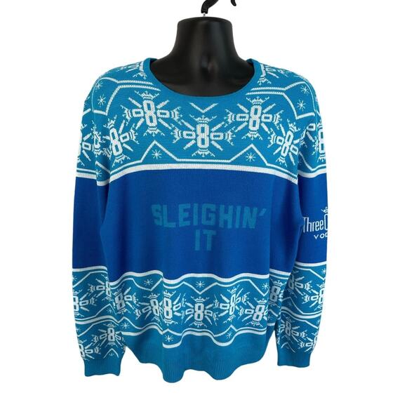 Three Olives Vodka Sleighin It Christmas Sweater Knit Blue Size 2XL Unisex - Picture 1 of 9